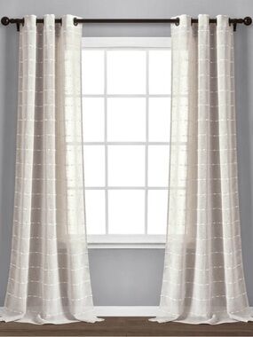 Lush Decor Beige Farmhouse Textured Light Filtering Curtains
